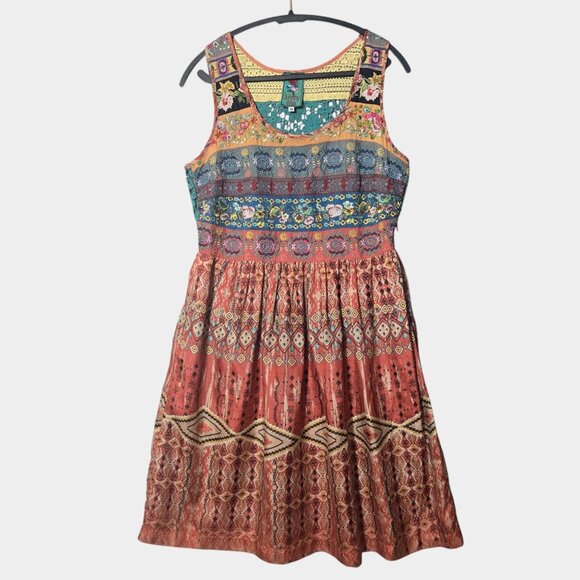Johnny Was Dresses & Skirts - Johnny Was Womens 100% Silk Sleeveless Boho Mini Dress Crochet Back Festival M